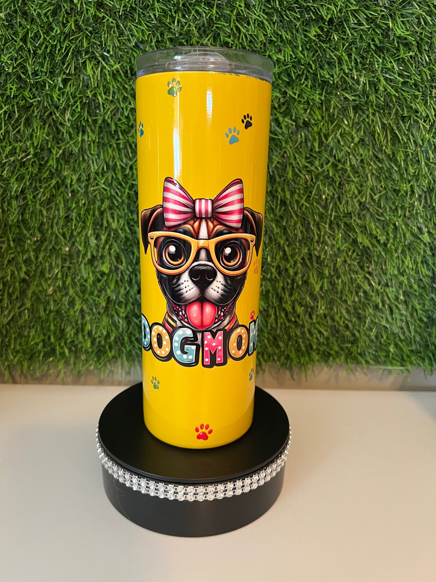 SS Yellow skinny 20oz tumbler Dog mom