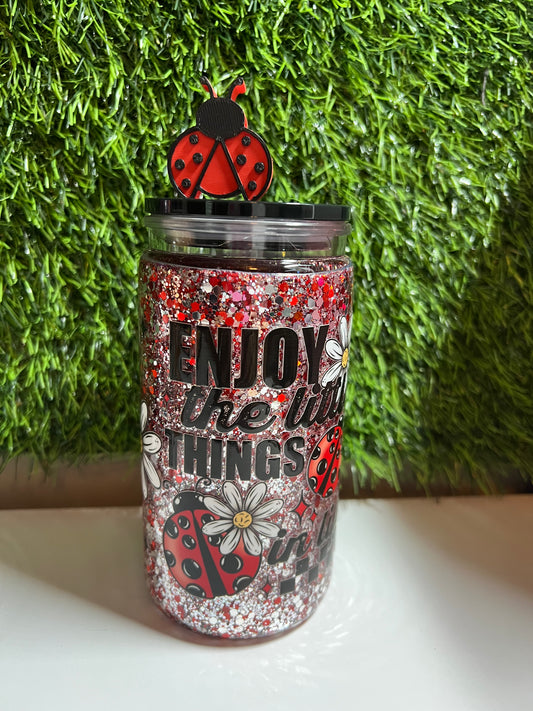 Glitter 16oz Acrylic snow globe tumbler- Enjoy the little things