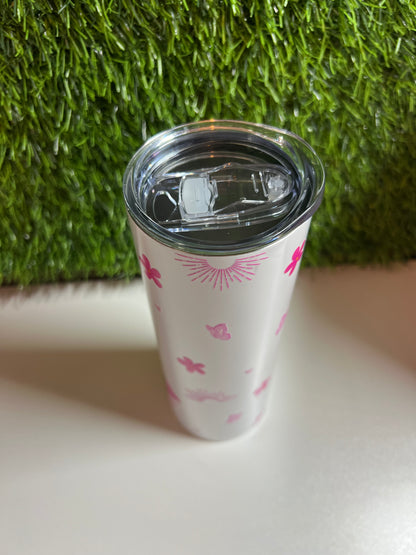 SS Skinny 20oz white tumbler -Fancy Flamingo