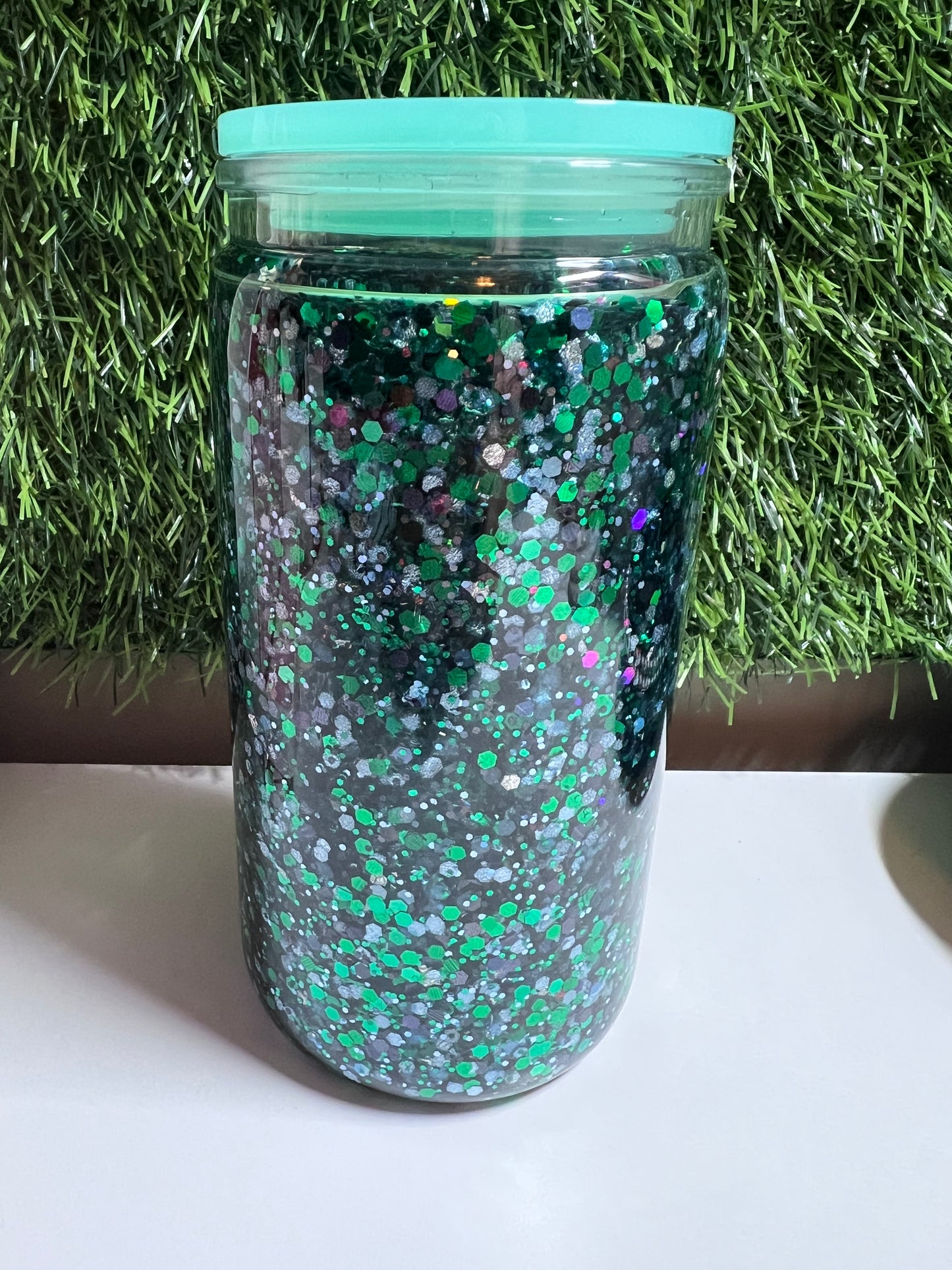 Glitter 16oz snow globe tumbler- Lucky & Blessed