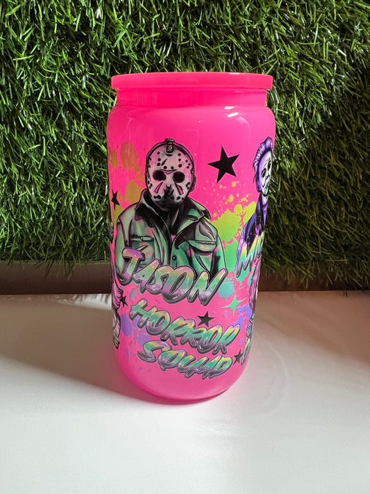 Solid neon pink 16oz cup- Horror squad