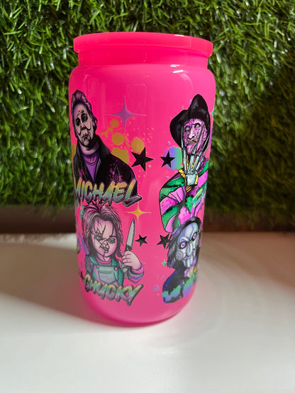 Solid neon pink 16oz cup- Horror squad