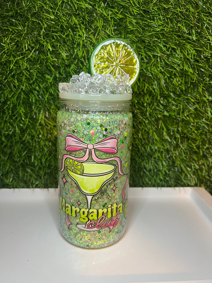 Glitter 16oz Acrylic snow globe tumbler - Margarita Club