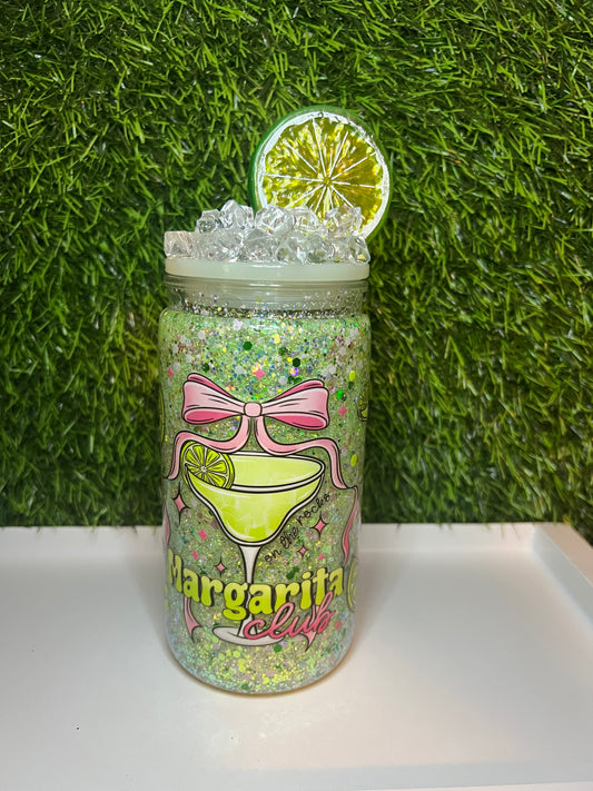 Glitter 16oz Acrylic snow globe tumbler - Margarita Club