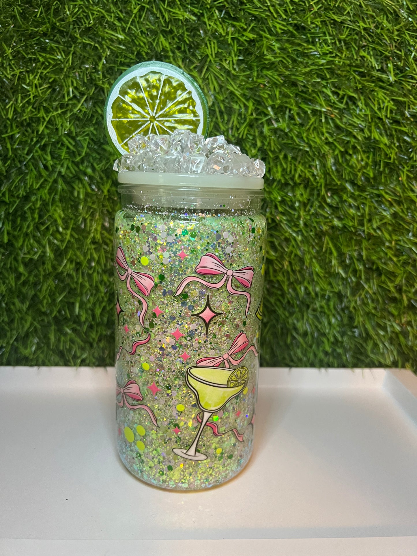 Glitter 16oz Acrylic snow globe tumbler - Margarita Club