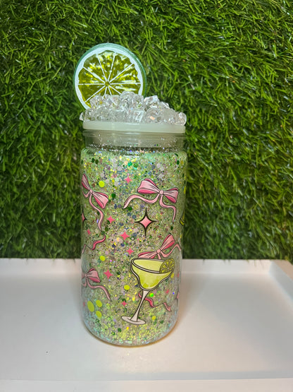 Glitter 16oz Acrylic snow globe tumbler - Margarita Club