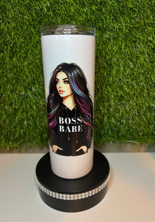 SS Skinny white 20oz tumbler Boss Babe