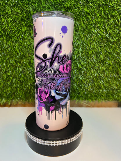 SS Skinny 20oz tumbler tatted girl She is strong