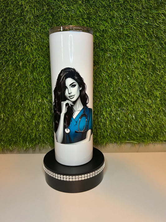SS Skinny white 30oz tumbler Nurse