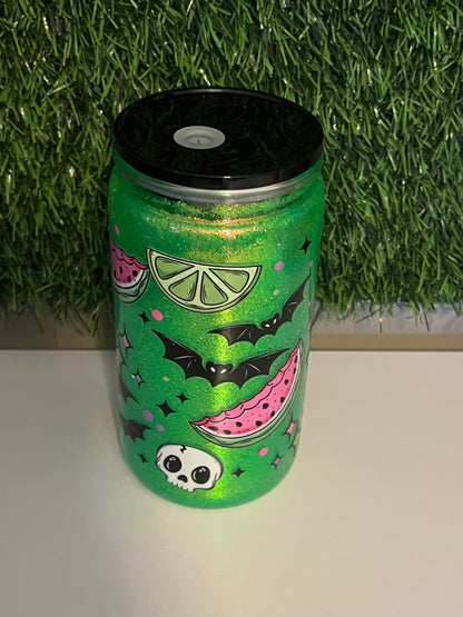 Glitter 16oz Acrylic snow globe tumbler Spooky summer