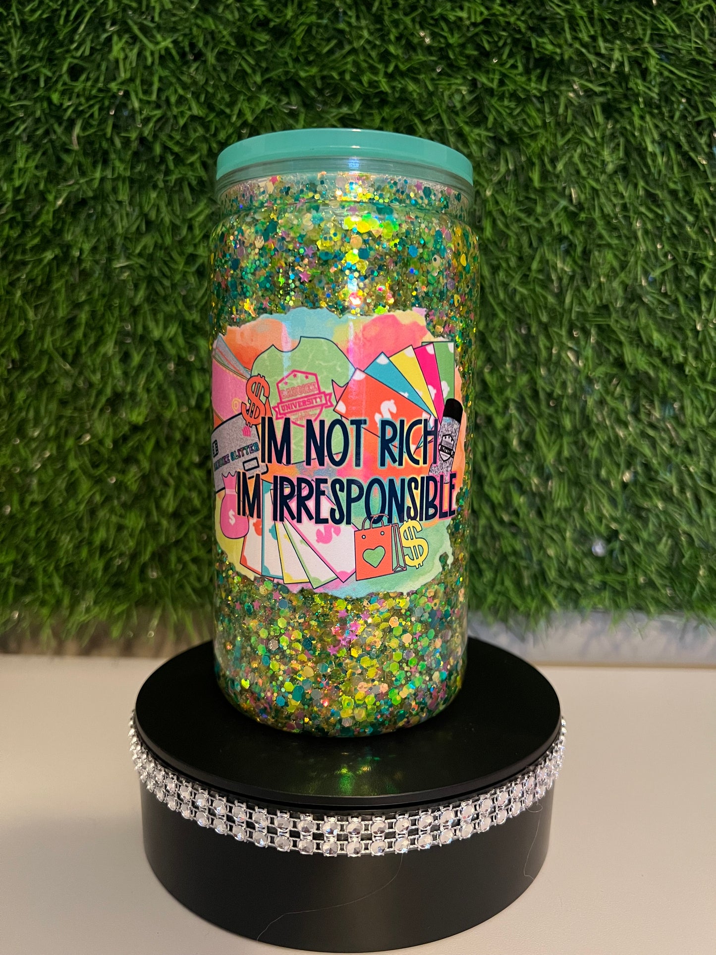 Glitter 16oz Acrylic snow globe tumbler Not Rich