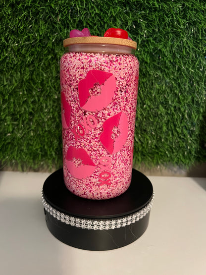 Glitter 16oz snow globe tumbler XoXo