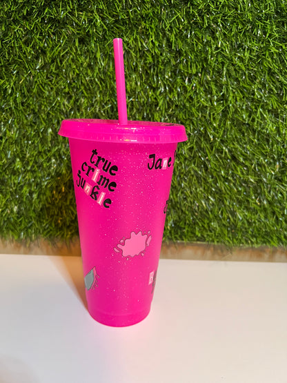 24oz Hot Pink glitter tumbler Who needs romance