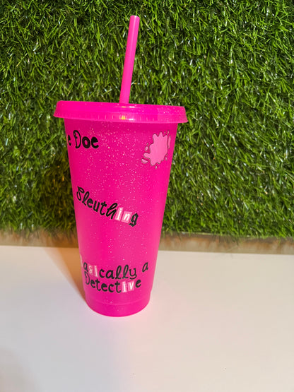 24oz Hot Pink glitter tumbler Who needs romance