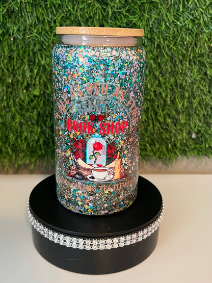 Glitter 16oz snow globe tumbler Book Shop