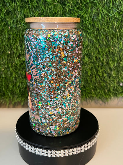 Glitter 16oz snow globe tumbler Book Shop