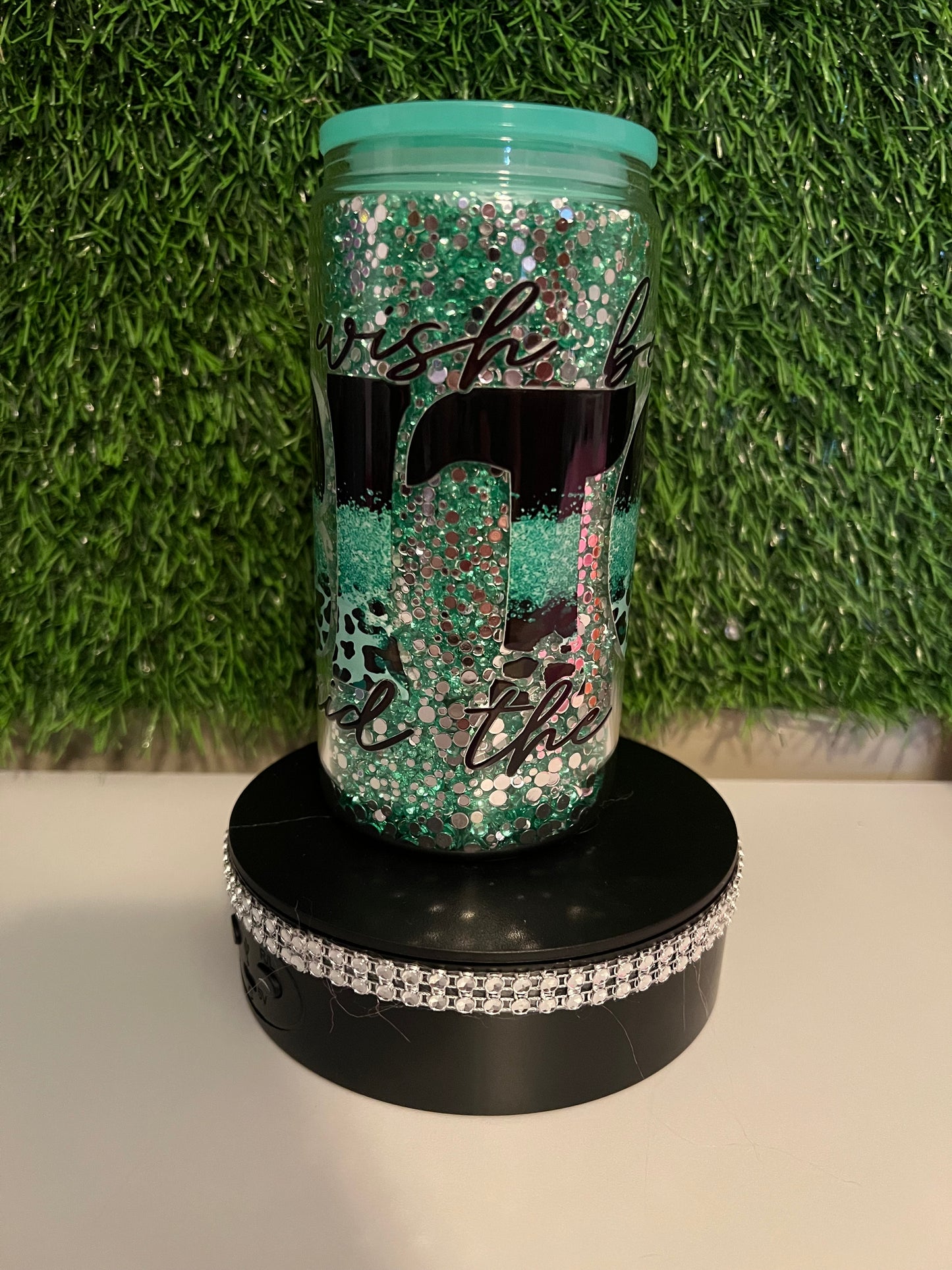 Diamond green 16oz snow globe tumbler B*tch