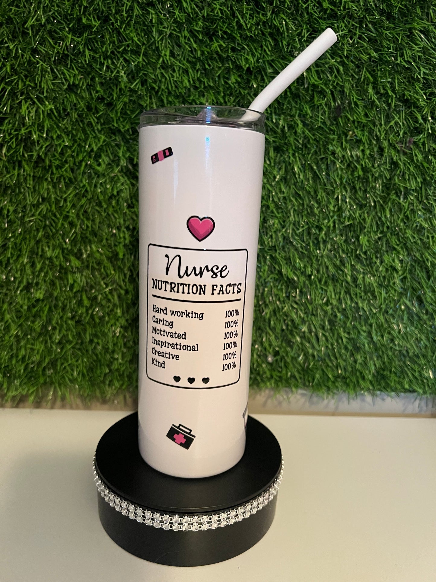 SS Skinny White 20oz tumbler Nurse life