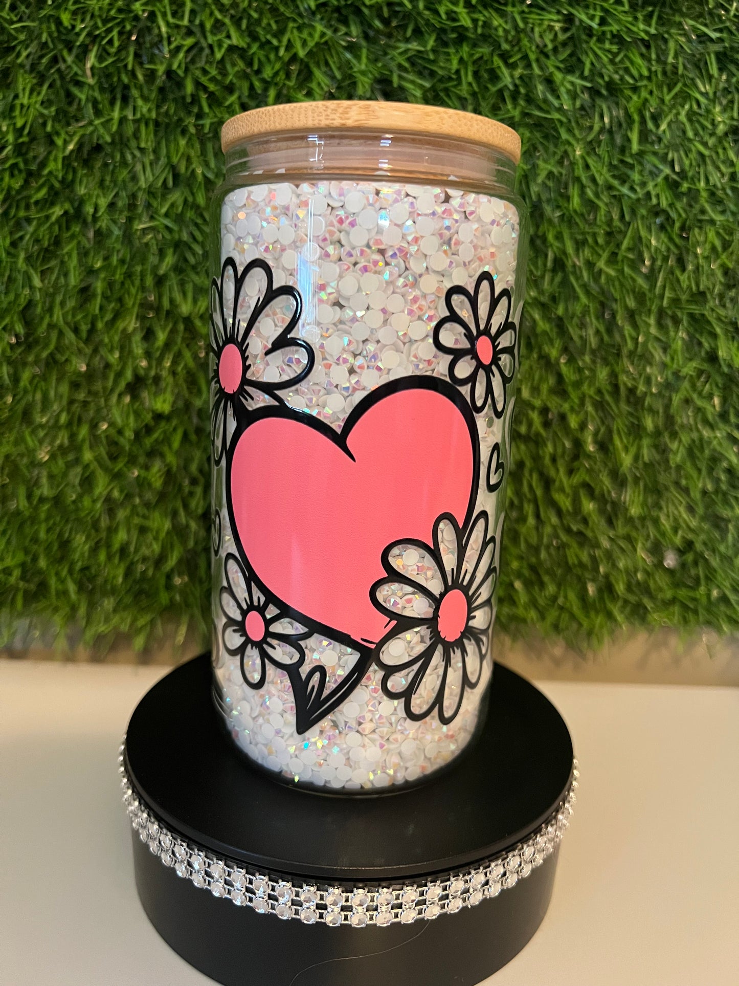 Diamond white 16oz snow globe tumbler Hearts