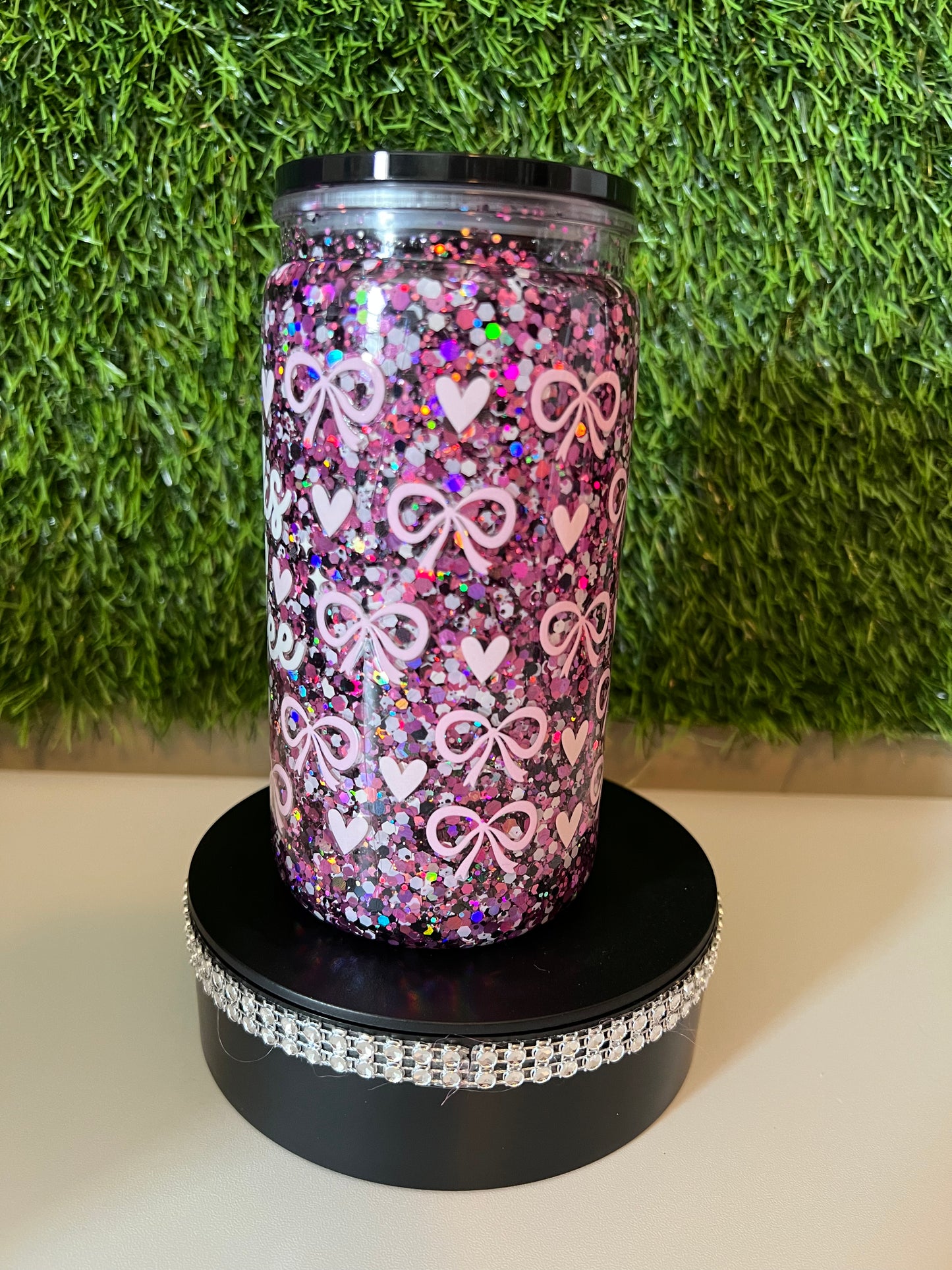 Glitter 16oz Acrylic snow globe tumbler Books & coffee