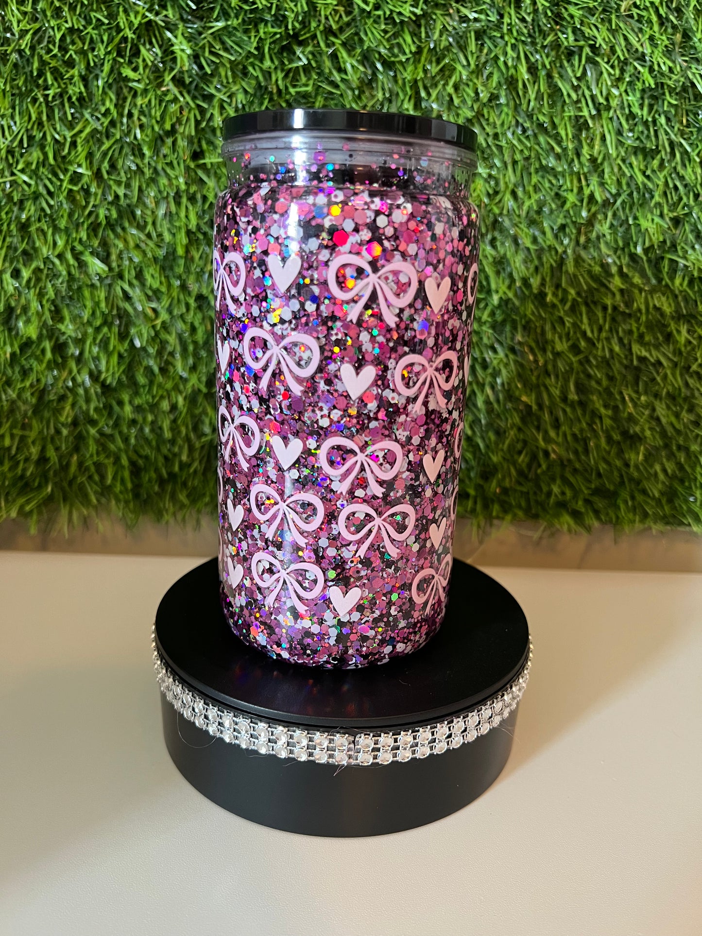 Glitter 16oz Acrylic snow globe tumbler Books & coffee