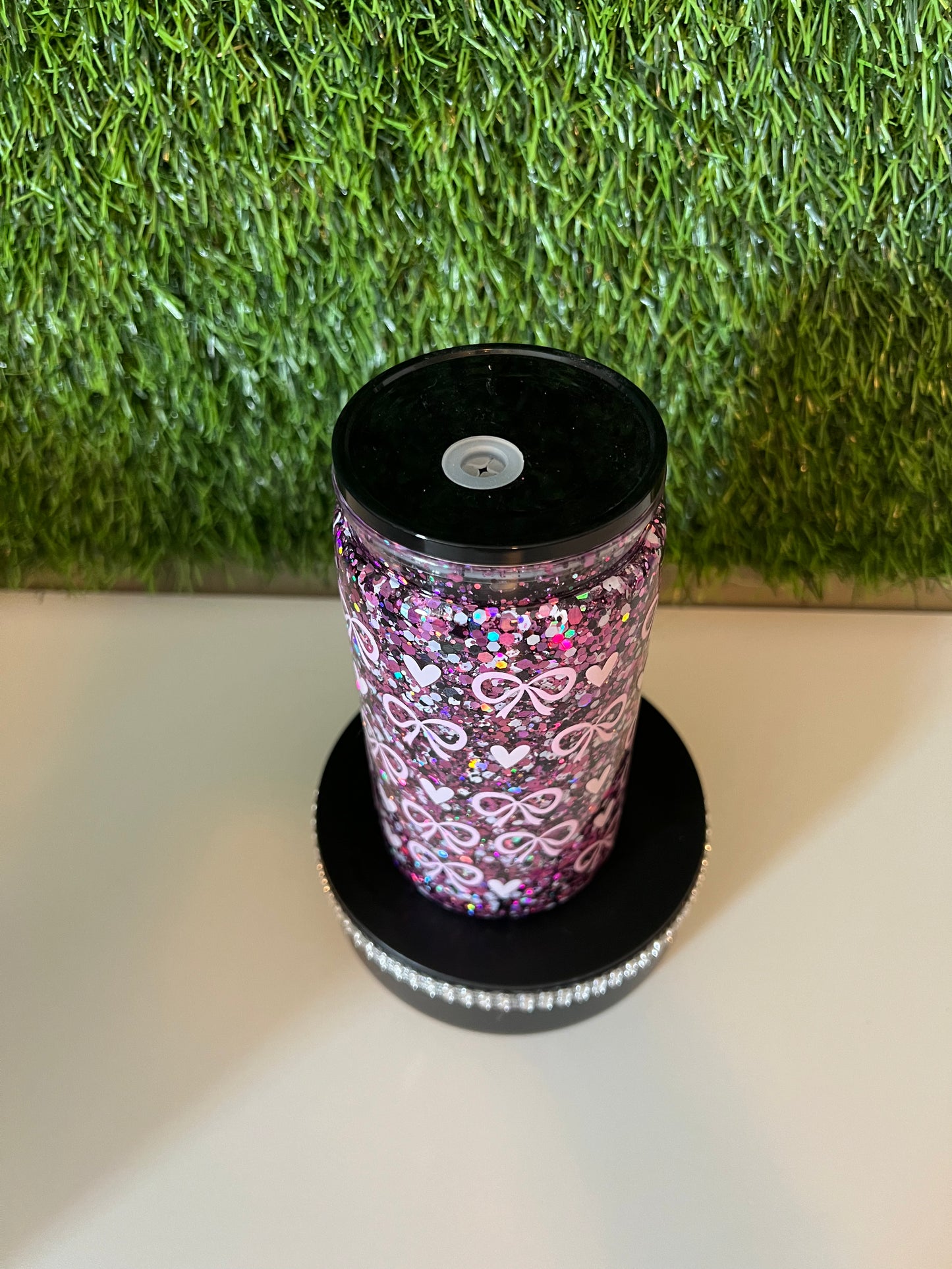 Glitter 16oz Acrylic snow globe tumbler Books & coffee