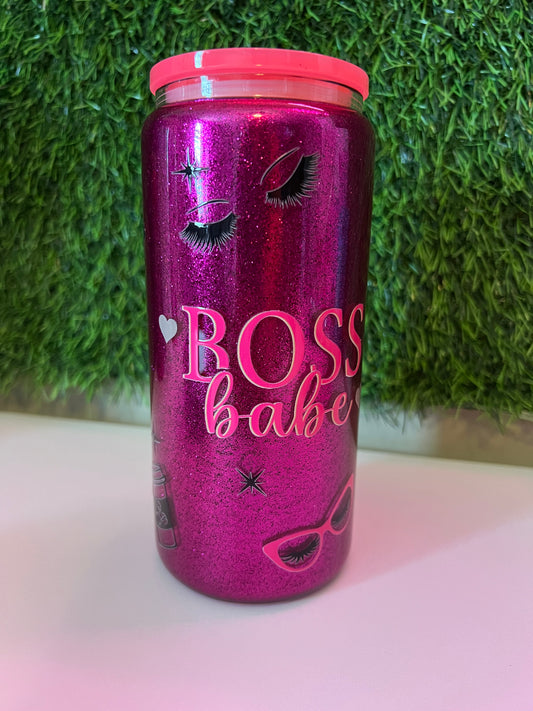 Glitter 16oz Acrylic snow globe tumbler Boss Babe