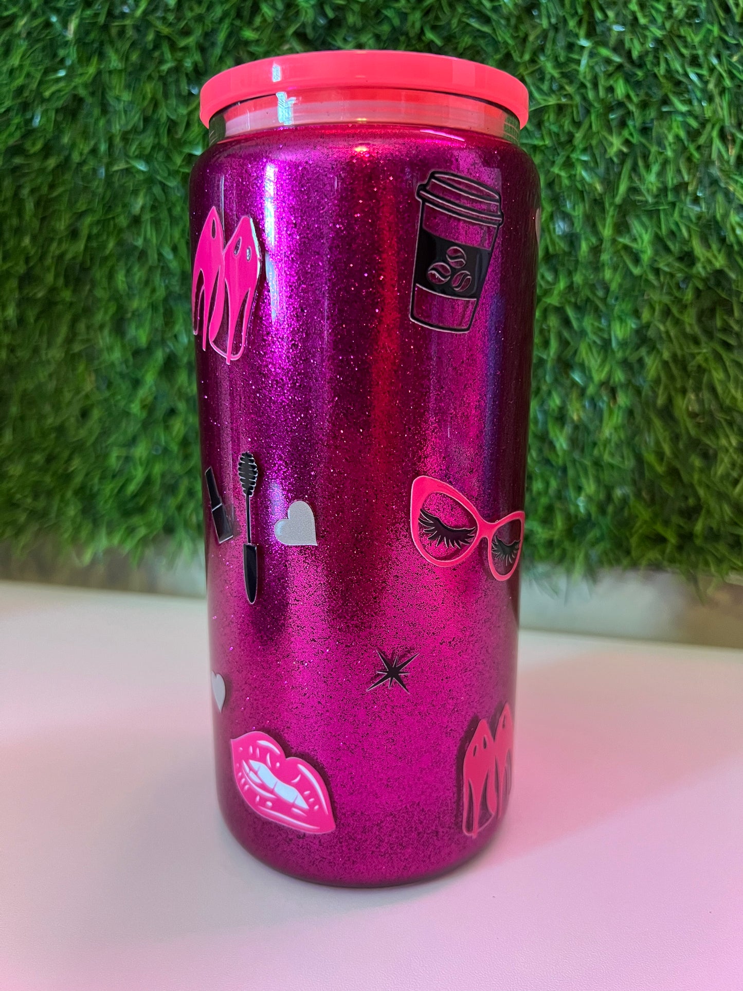 Glitter 16oz Acrylic snow globe tumbler Boss Babe