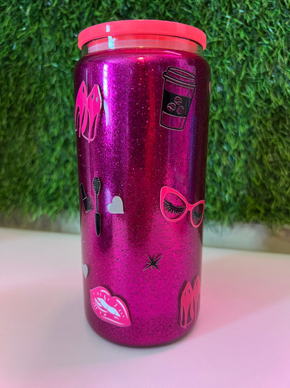 Glitter 16oz Acrylic snow globe tumbler Boss Babe