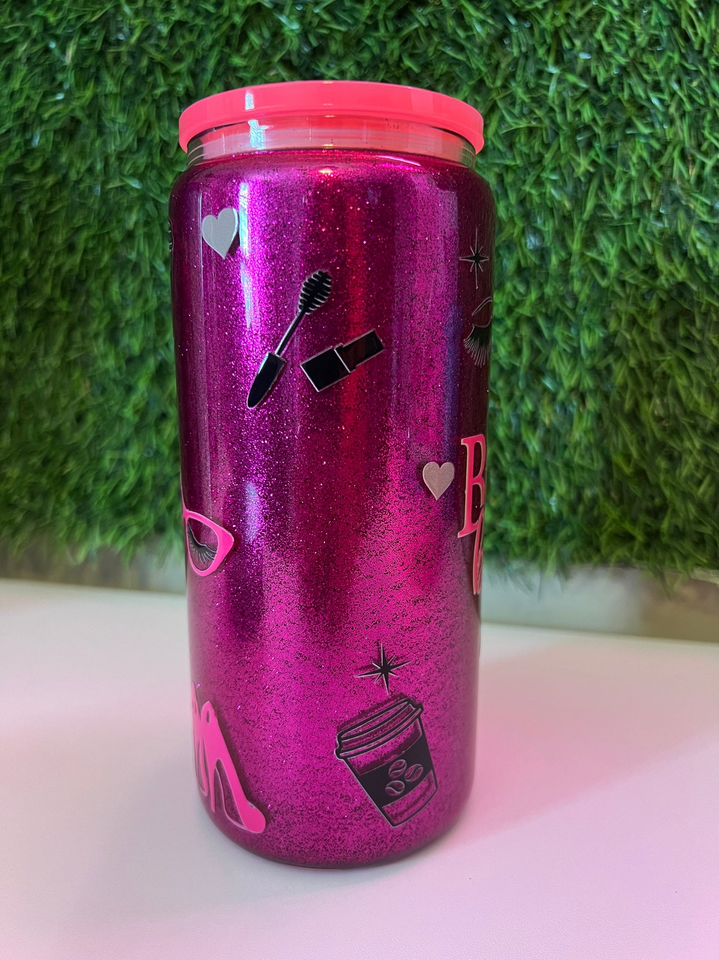 Glitter 16oz Acrylic snow globe tumbler Boss Babe