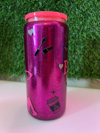 Glitter 16oz Acrylic snow globe tumbler Boss Babe