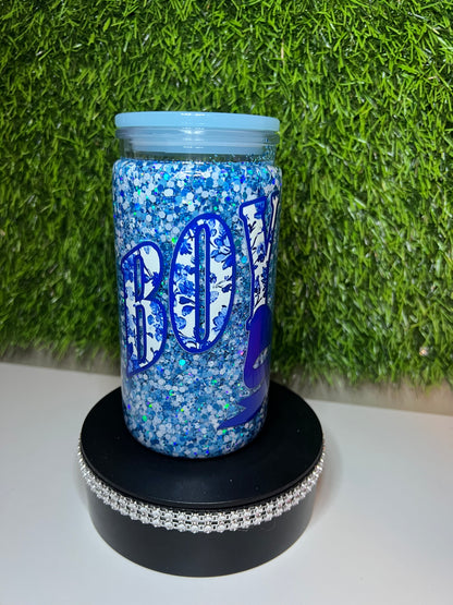 Glitter 16oz Acrylic snow globe tumbler Boy Mama
