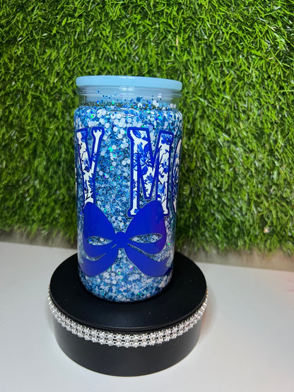 Glitter 16oz Acrylic snow globe tumbler Boy Mama