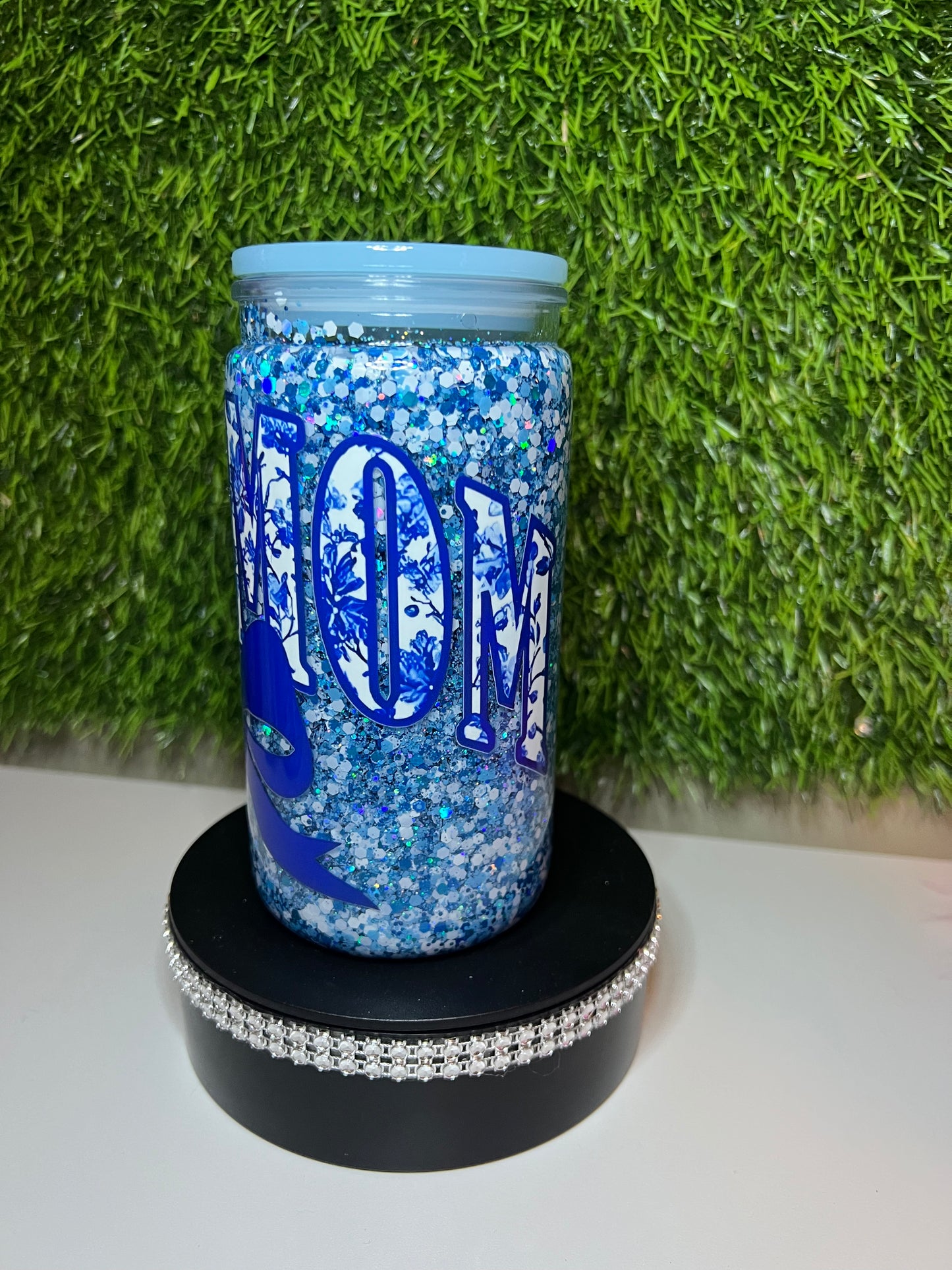 Glitter 16oz Acrylic snow globe tumbler Boy Mama