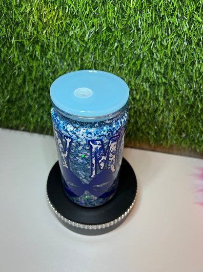 Glitter 16oz Acrylic snow globe tumbler Boy Mama