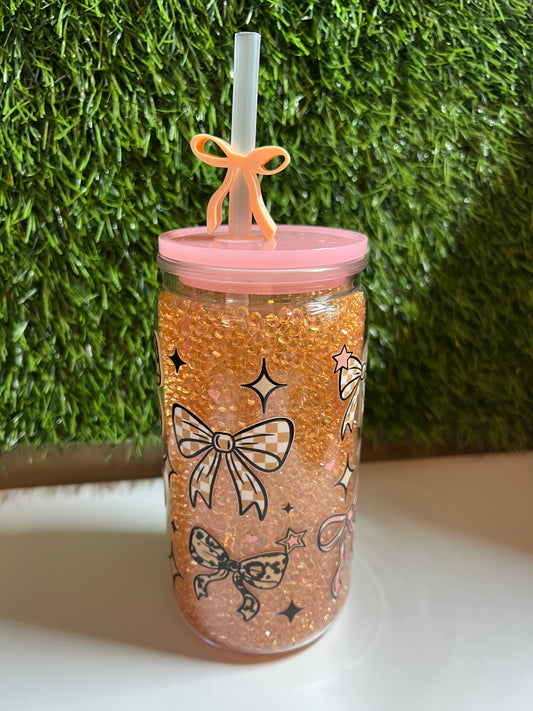 Diamond 16oz snow globe tumbler- Checkered bows