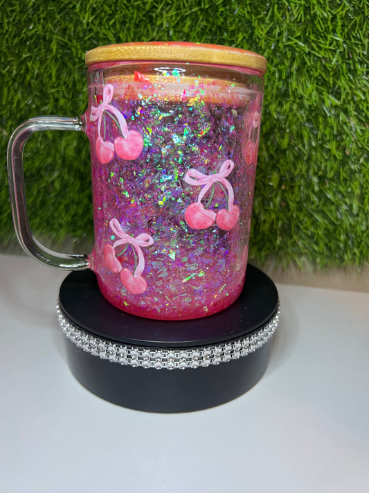 15oz Snow globe mug with handle Cherries
