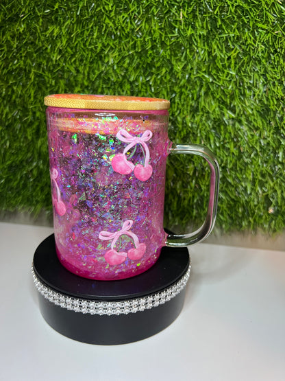 15oz Snow globe mug with handle Cherries