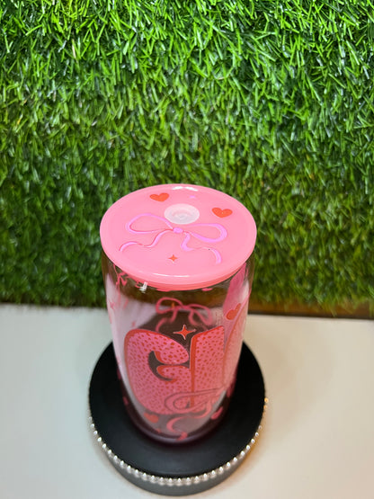 Clear pink 16oz cup- Gigi Bows