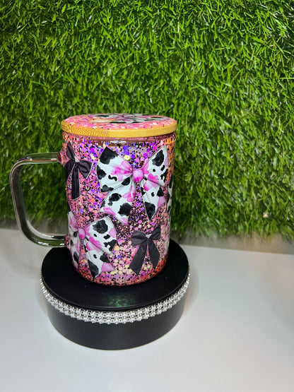 15oz Snow globe mug with handle Cow bows