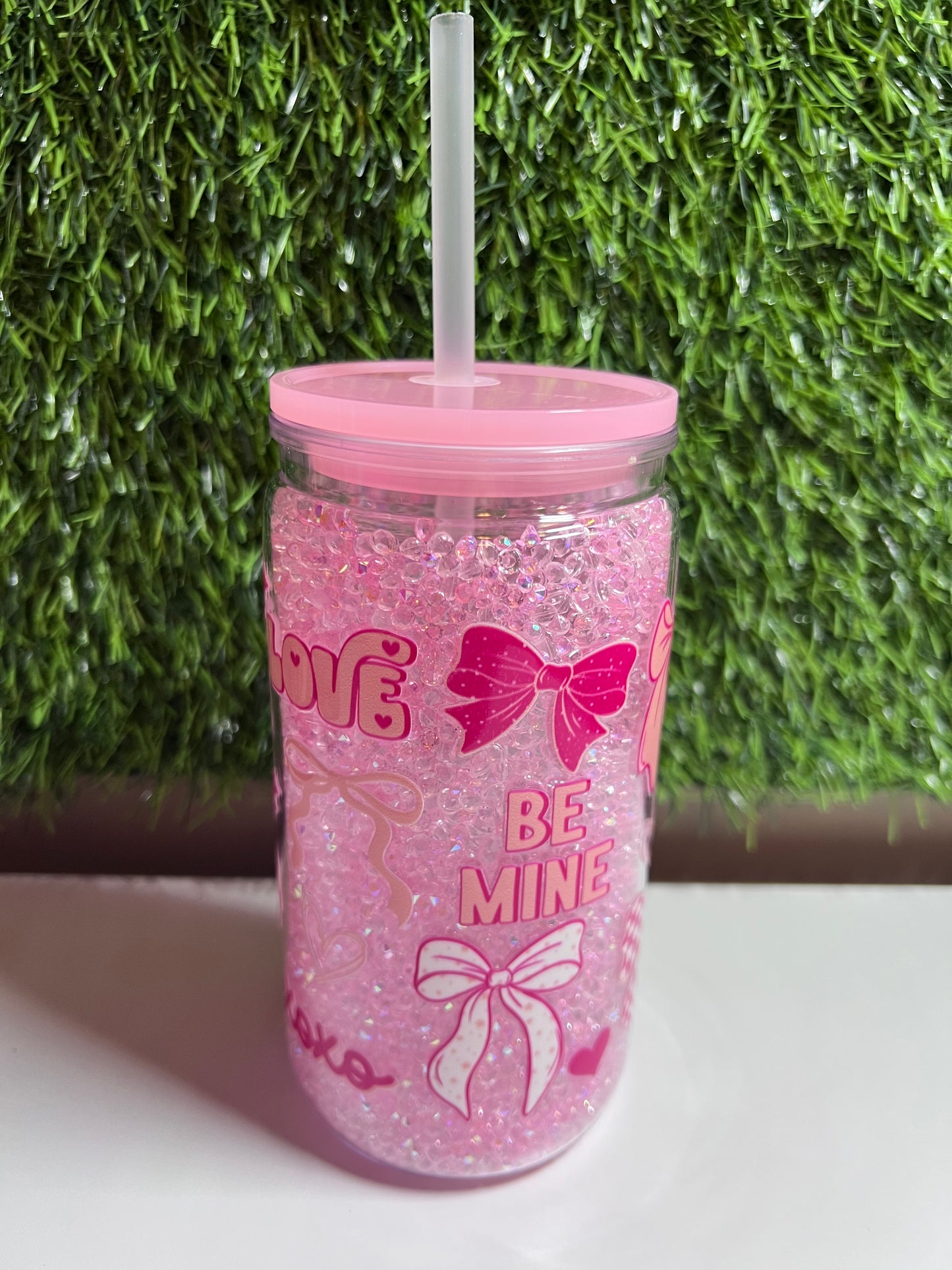 Diamond 16oz snow globe tumbler- Be Mine