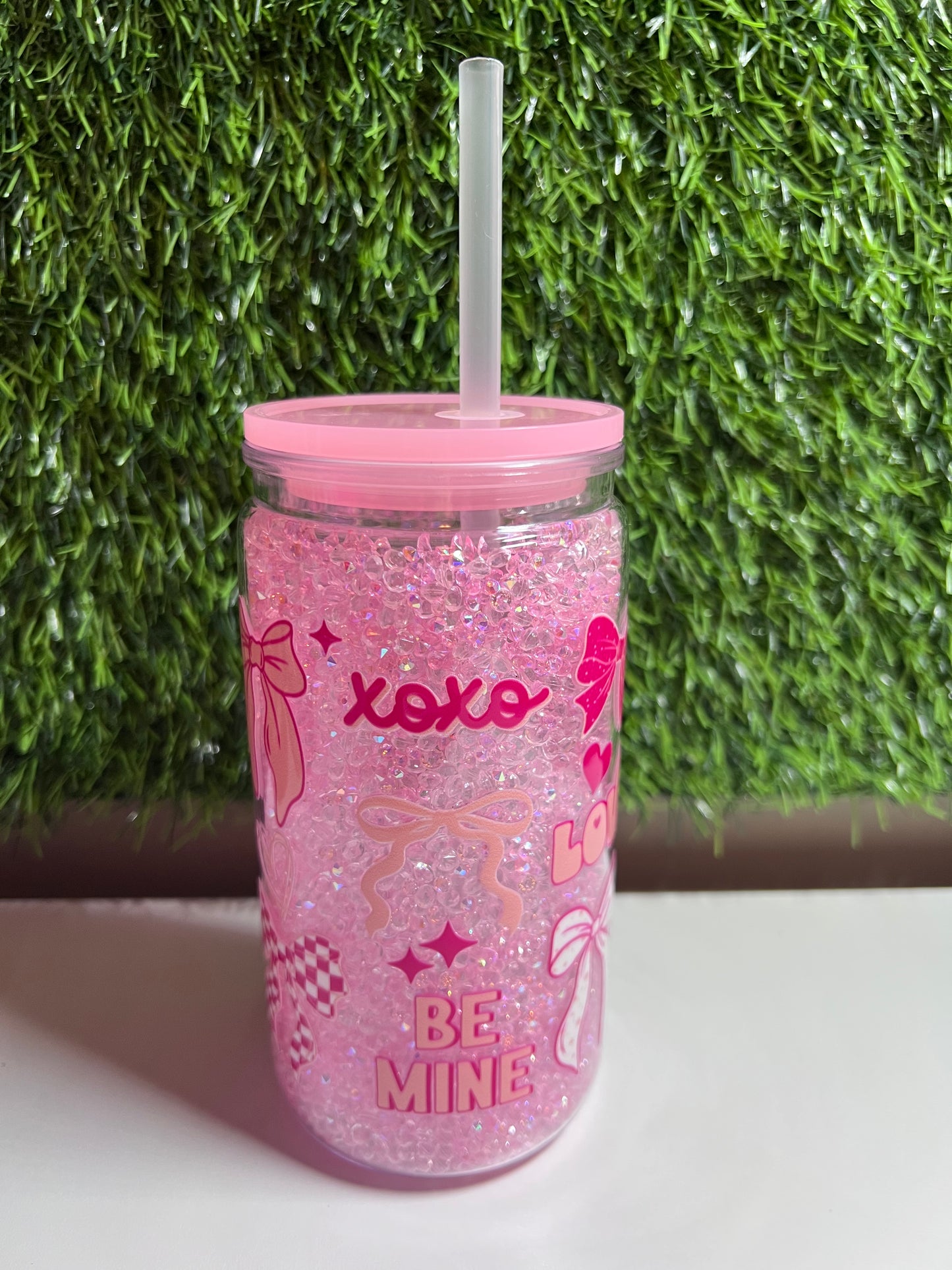 Diamond 16oz snow globe tumbler- Be Mine