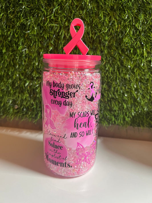 Diamond 16oz snow globe tumbler- Think Pink