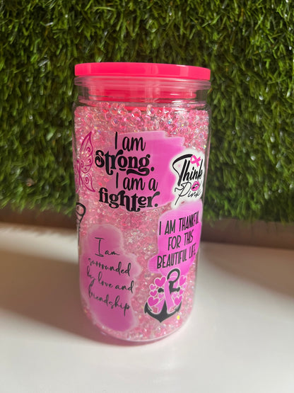Diamond 16oz snow globe tumbler- Think Pink