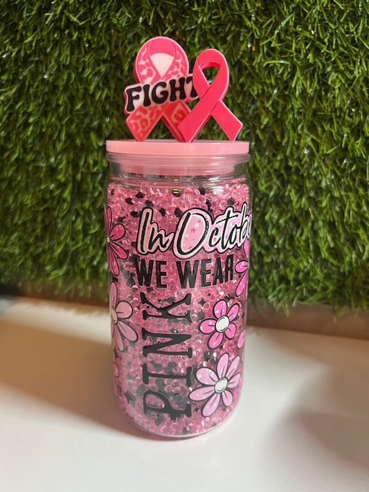 Diamond 16oz snow globe tumbler- We wear Pink