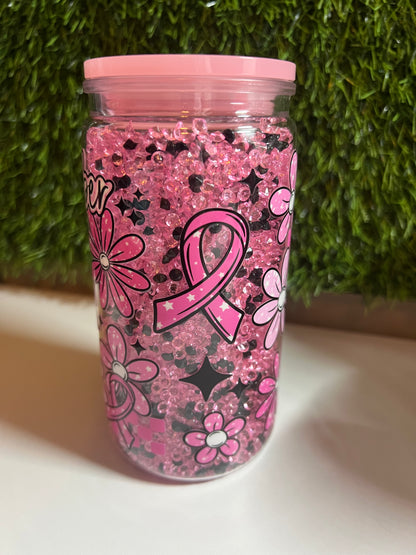Diamond 16oz snow globe tumbler- We wear Pink