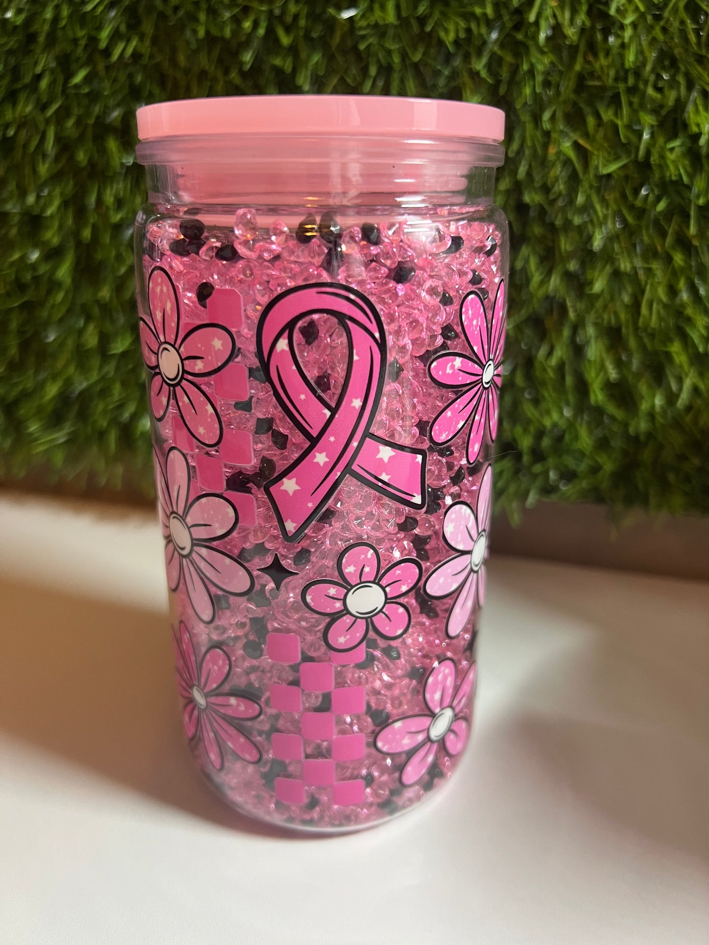 Diamond 16oz snow globe tumbler- We wear Pink