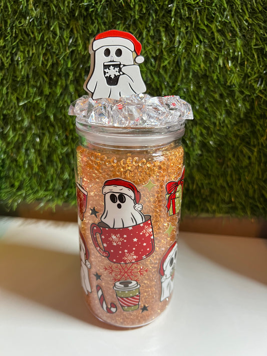 Diamond 16oz snow globe tumbler- Christmas coffee ghostie