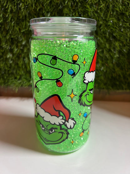 Diamond 16oz snow globe tumbler- Green guy