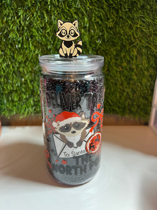 Diamond 16oz snow globe tumbler- Christmas raccoon